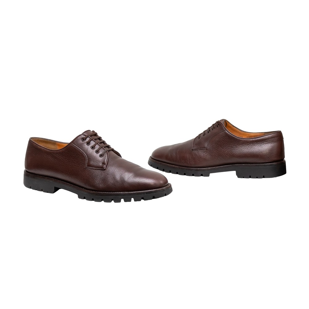 Salvatore Ferragamo Mens Brown Pebbled Leather Lug Sole Derby Shoes 10 D Italy